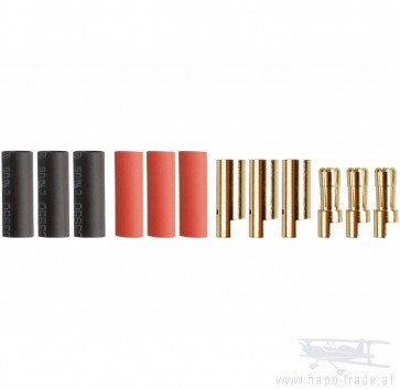 Drei Paar Goldkontaktstecker 5,5mm mit Schrumpfschlauch