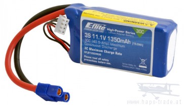 Akkupack E-flite 1350mAh 3S 11.1V 30C LiPo (E-flite) EFLB13503S30 Eflite