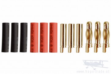 Drei Paar Goldkontaktstecker 4mm mit Schrumpfschlauch